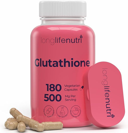 LongLifeNutri Reduced Glutathione 500mg – with White Milk Thistle and Alpha Lipoic Acid, 180 Vegetarian Capsules, Natural Antioxidant, 3-Month Supply, GMP Certified, Made in USA