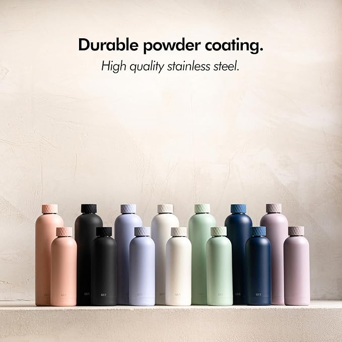 KIVY Stainless Steel Insulated Water Bottle 16oz | Leak Proof BPA-Free Metal Water Bottle - Slim water bottle no straw - Blue water bottle screw top