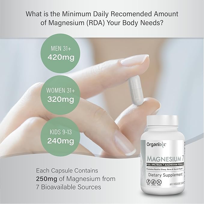 Organixx Magnesium Glycinate Supplement for Support Sleep, Muscle & Heart Health, 7 Type Magnesium Complex with Vitamin B6, Manganese Citrate, Gluten Free, Non GMO, 120 Capsules (60 Capsule 2 Pack)