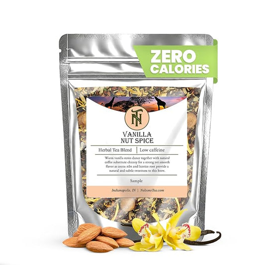 Nelson's Tea Vanilla Nut Spice - Cut & Sifted, Low Caffeine Rooibos Loose Leaf Tea with Honeybush, Yerba Mate, Chicory Root, Licorice Root, Cardamom Seeds, Coconut and Marigold Herbal Blend (Sample 0.4 Oz)