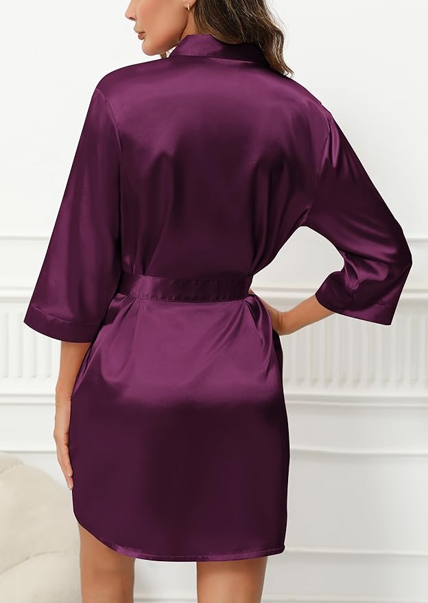 Samring Women's Bride Bridesmaids Robe Short Satin Kimono Robes for Wedding & Bridal Party Silk Bathrobes for Women