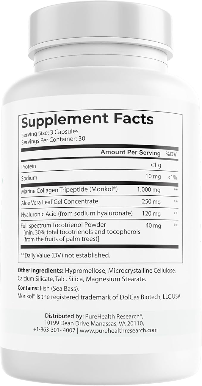 Marine Collagen and Hyaluronic Acid Supplements, Aloe Vera Leaf Gel and Vitamin E Collagen Peptides Pills–Collagen Supplements With Hyaluronic Acid for Hair Skin Nails-90 Collagen Caps