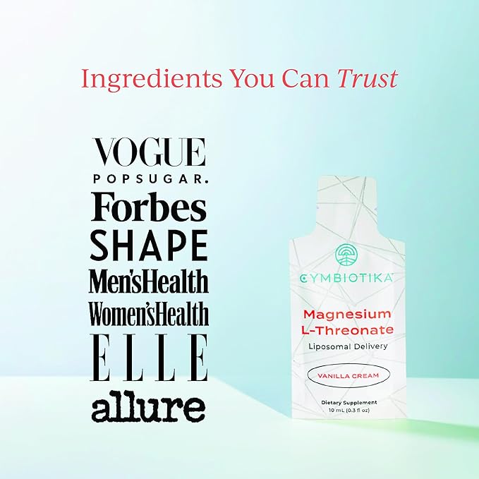 CYMBIOTIKA Liposomal Magnesium L-Threonate 1300 mg – High-Absorption Magnesium for Brain Health, Memory, Focus & Stress Support – Promotes Mental Clarity and Mood Balance, Made in USA, 1 Month Supply