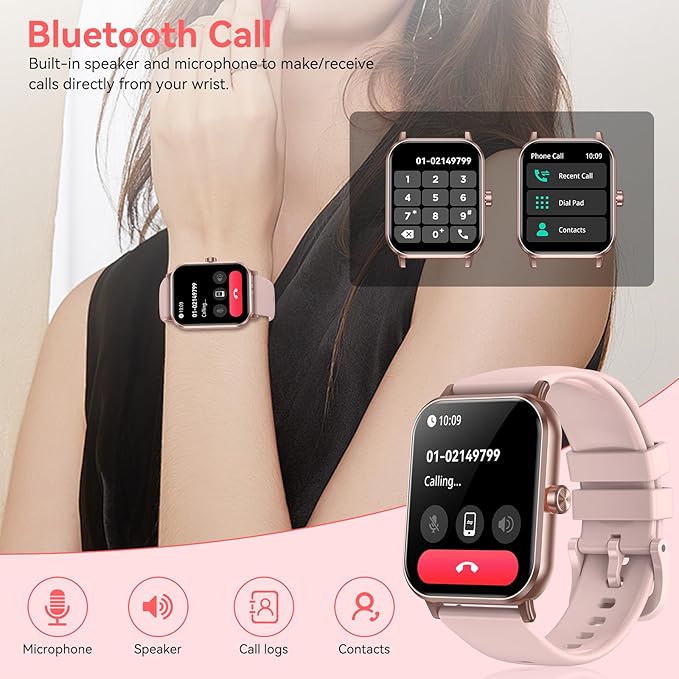 Smart Watch for Men Women, 1.85" HD Touchsreen Fitness Tracker, 120+ Sport Modes, 24/7 Heart Rate & Sleep Monitor, Pedometer, Calories, IP68 Waterproof, Fitness Watch for Android iPhone (Pink)
