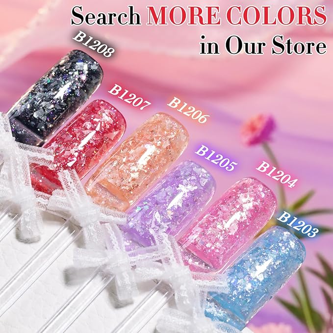 Double Rhythm 0.5 Oz Glitter Gel Polish Set of 6 Color with Display Borad 15 ml Full Size Kit Shimmer Reflective Sparkle Soak Off Manicure Salon DIY at Home (Black Red Pink Blue Orange Purple-T6-55)