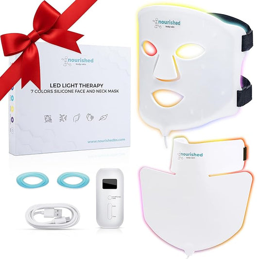 LED Light Therapy Face & Neck Mask - Facial Skin Care Device - 7 Colors Red & Blue - Rejuvenation, Anti-aging Product for Wrinkles