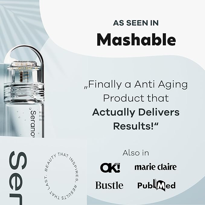 Seranova Micro Infusion System for Face & Neck 0.05mm Stamp with Hyaluronic Acid & Collagen Peptide Serum for Firmer Smoother-Looking Skin, Easy 5-Minute At-Home Skin Care Application - 2 Month Supply