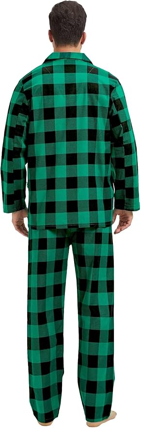 GLOBAL Men's Pajamas Sets 100% Cotton Flannel Sleepwear Long-Sleeve top & Bottom