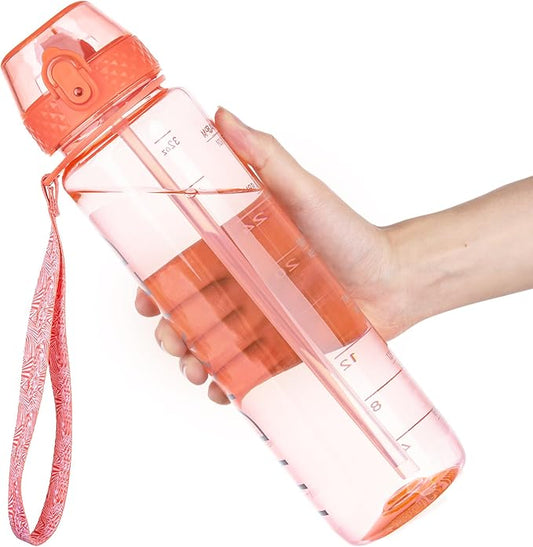 GOPPUS Clear Water Bottle With Straw 32oz Sports Water Bottles Motivational with Time Marker Tritan BPA Free Clear Plastic Water Bottle Wide Mouth for Gym Travel Home School Office