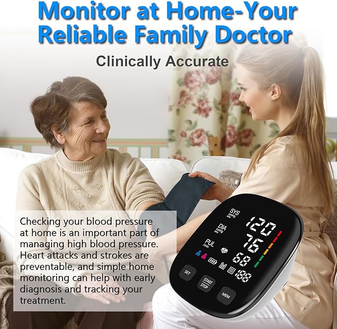 Blood Pressure Monitor, Automatic Upper Arm Blood Pressure Monitors for Home Use with Digital LED Display, Adjustable Blood Pressure Cuff 9-17'' with 2×199 Sets Memory (White)