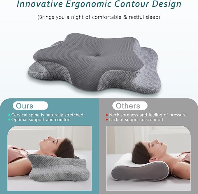 Cervical Neck Pillow for Pain Relief Sleeping, Contour Memory Foam Pillows, Ergonomic Side Sleeper Pillows for Adults, Orthopedic Neck Support Pillow for Back Stomach Sleepers-King Size