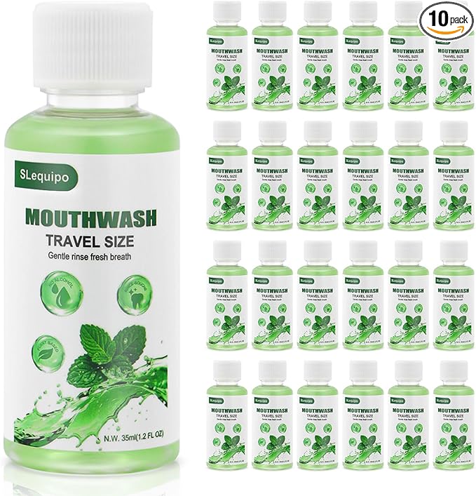 Travel Size Mouthwash Bulk Mini Fresh Mint Portable Mouthwash Individual Bottles 35ml/1.2fl oz for Travel Toiletry Kits (10)
