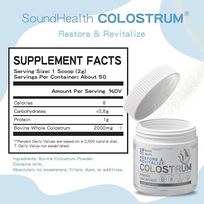 Colostrum Supplement Powder for Humans - Organic Bovine Colostrum Supplement for Gut Health, Hair Growth, Beauty, and Immune Support - Unflavored (50 Servings)