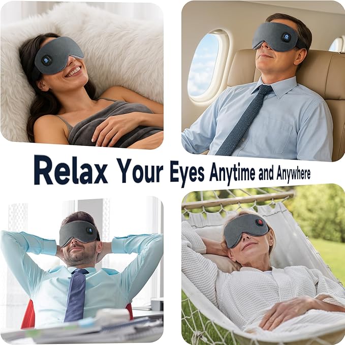 Ezona Cotton Cordless Heated Eye Mask, 2000mAh Warm Eye Compress Mask for Dry Eyes, Washable Eye Heating Pad for Travel, MGD,Blepharitis, Sinus Migraine with 10W Charger（Gray）