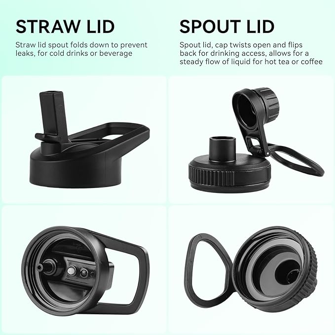 DOMICARE 32 oz Insulated Water Bottle Bulk, Vacuum Insulated Stainless Steel Sports Water Bottle with Straw Lid & Spout Lid, Leakproof, Reusable - Travel, Camping, Bike, Black White Gradient (4 Pack)