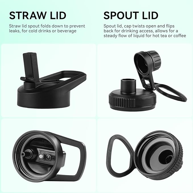 DOMICARE 32 oz Insulated Water Bottle Bulk, Vacuum Insulated Stainless Steel Sports Water Bottle with Straw Lid & Spout Lid, Leakproof, Reusable - Travel, Camping, Bike, Navy Blue (4 Pack)