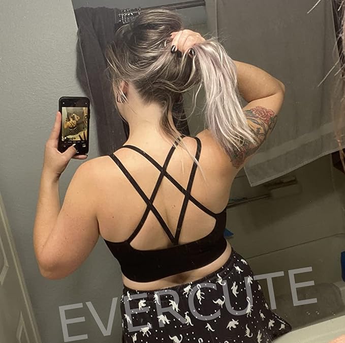 Evercute Cross Back Sport Bras Padded Strappy Criss Cross Cropped Bras for Yoga Workout Fitness Low Impact