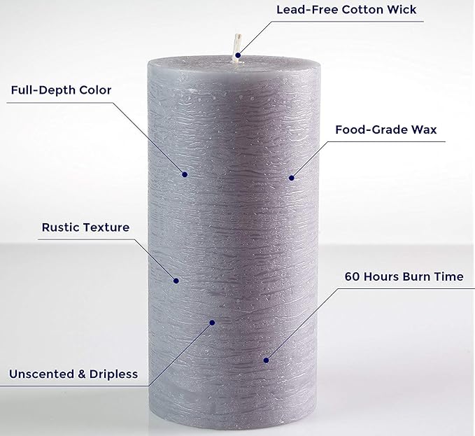 Set of 3 Pillar Candles 3" x 6" Unscented Handpoured Weddings, Home Decoration, Restaurants, Spa, Church Smokeless Cotton Wick - Grey