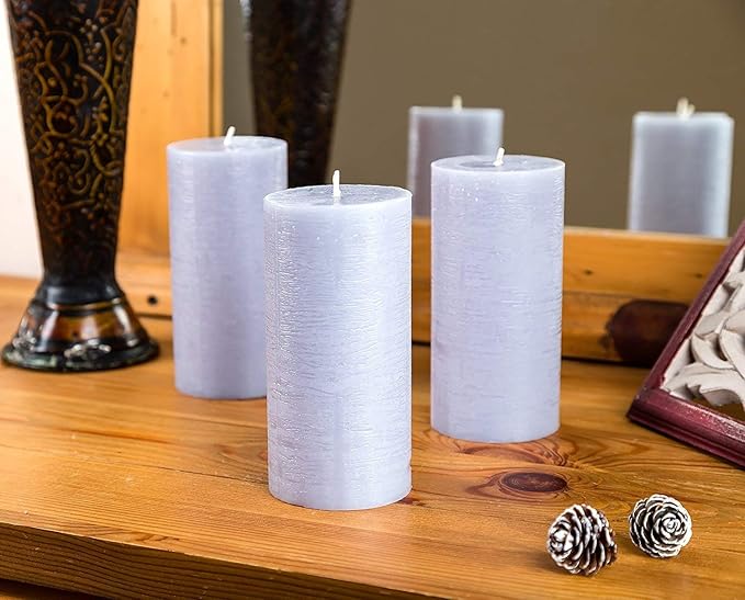 Set of 3 Pillar Candles 3" x 6" Unscented Handpoured Weddings, Home Decoration, Restaurants, Spa, Church Smokeless Cotton Wick - Grey