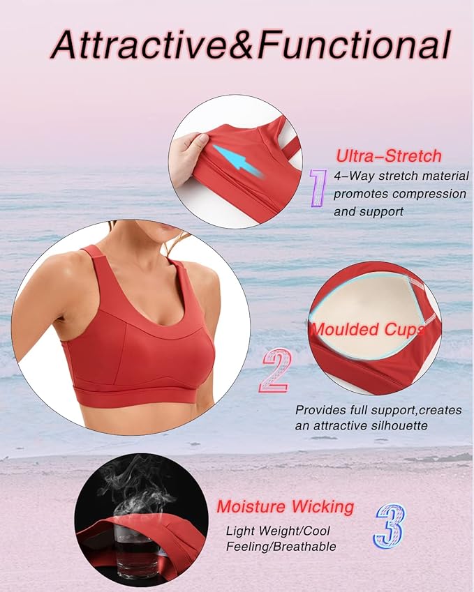 RUNNING GIRL High Impact Sports Bras for Women,Racerback Running Bra Workout Crop Tank Tops Longline Sports Bra Push up