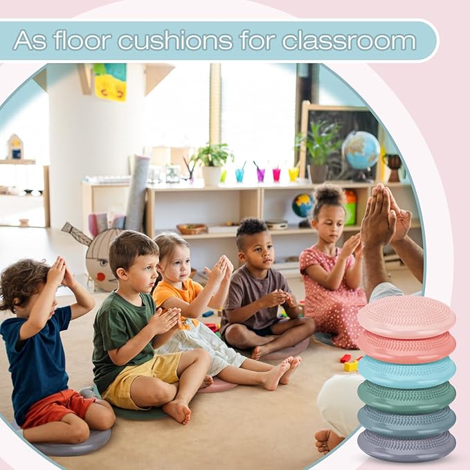 Amylove 6 Pcs Wiggle Seat Inflated Wobble Cushion for Sensory Kid 13 Inch Balance Disc Kids Flexible Seating Exercise Sensory Pad Chair Cushion for Classroom Office School