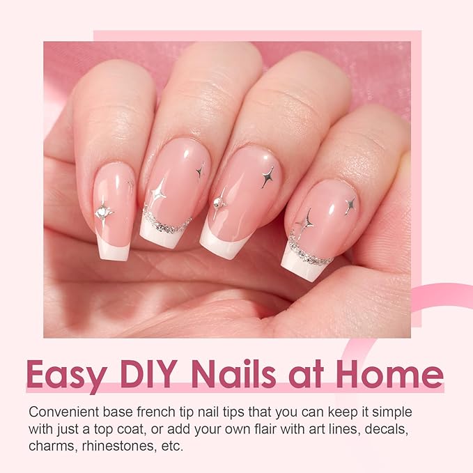 Canvalite French Tip Press on Nails Gel Nail Tips - 300Pcs Pre-Colored Quick and Easy Fake Nails with Designs Coffin Nails Tips Short Press on Nails DIY Nail Extensions, Pink White