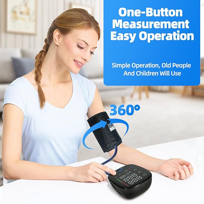 Automatic Upper Arm Blood Pressure Monitor for Home Use – One-Touch, LED Backlit Display, Bluetooth Sync, 8.7"-17.3" Cuff, Dual User 240 Readings, USB-C/Battery (4AA Included)