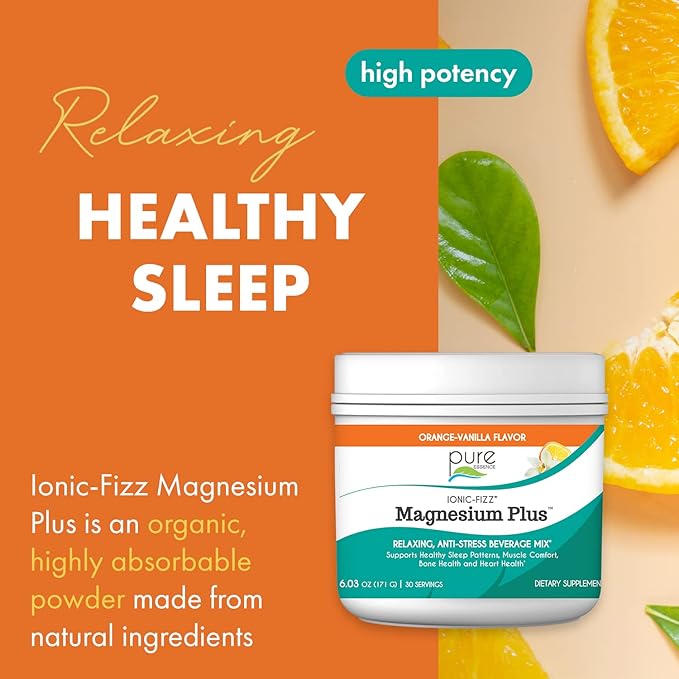 Pure Essence Labs Ionic Fizz Magnesium Plus, Anti-Stress Supplement Drink Powder, Gluten Free and Non-GMO Magnesium Powder (Orange Vanilla, 6.03 Ounce (Pack of 1))