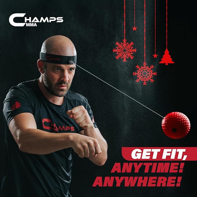Champs MMA Boxing Reflex Ball Set with Punch Counter App | 4 Balls with Varying Weights, Headband & 4 Spare Strings to Improve Speed, Hand Eye Coordination Training | Boxing Equipment, MMA Gear Gift