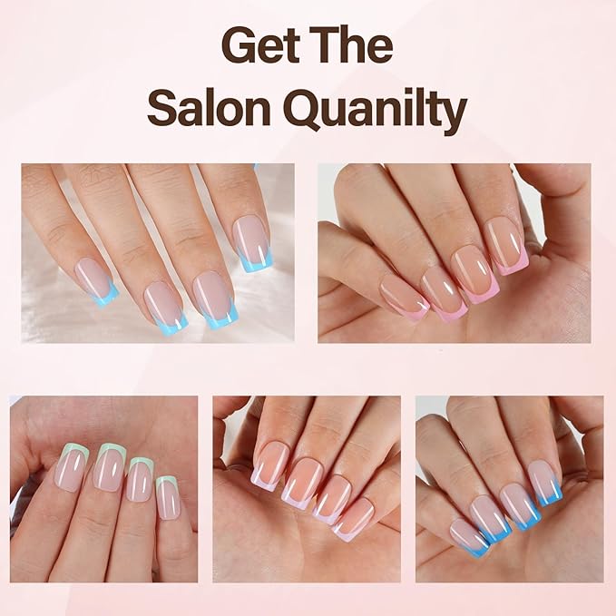 Misssix XBASICTIPS French Tip Press On Nails, 600Pcs Short Square French Gel Nail Tips, Soft Gel Pre-shaped No Need to File 3 in 1 Tips, 20 Colors Fake Nails for Nail Art DIY 15 Sizes