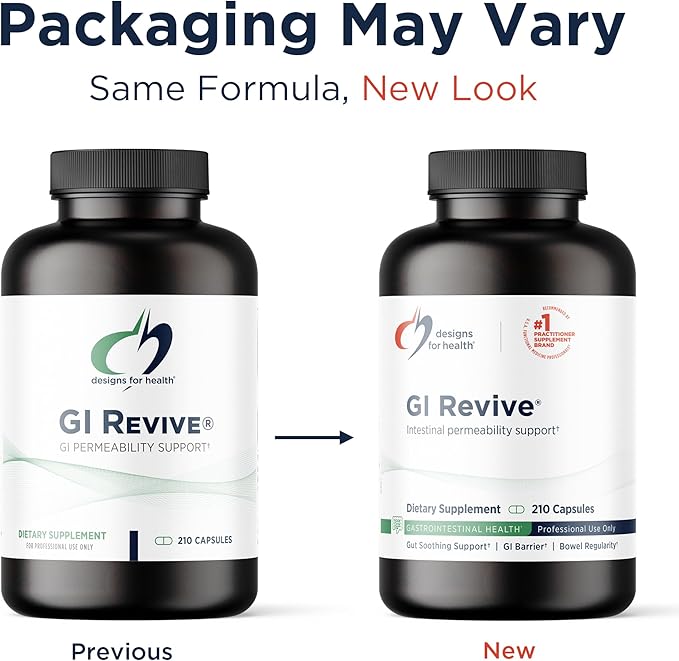 Designs for Health GI Revive - Slippery Elm Gut Health Support with Licorice Root, L-Glutamine + Zinc Carnosine - MSM, Marshmallow Root Powder + Okra Extract (210 Capsules)