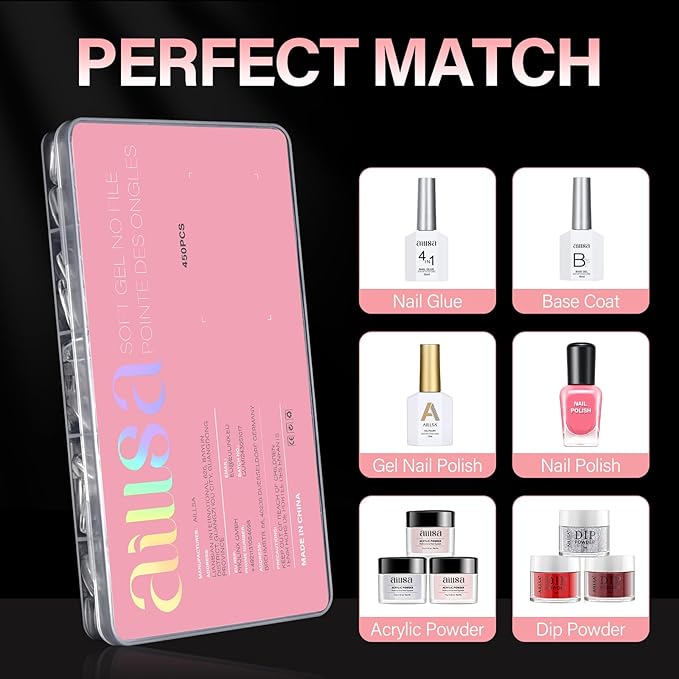 AILLSA Extra Short Square Nail Tips - 450pcs Thickened Pre-filed False Nail Tips Half Matte Nails Tips, Fake Nails for Gift