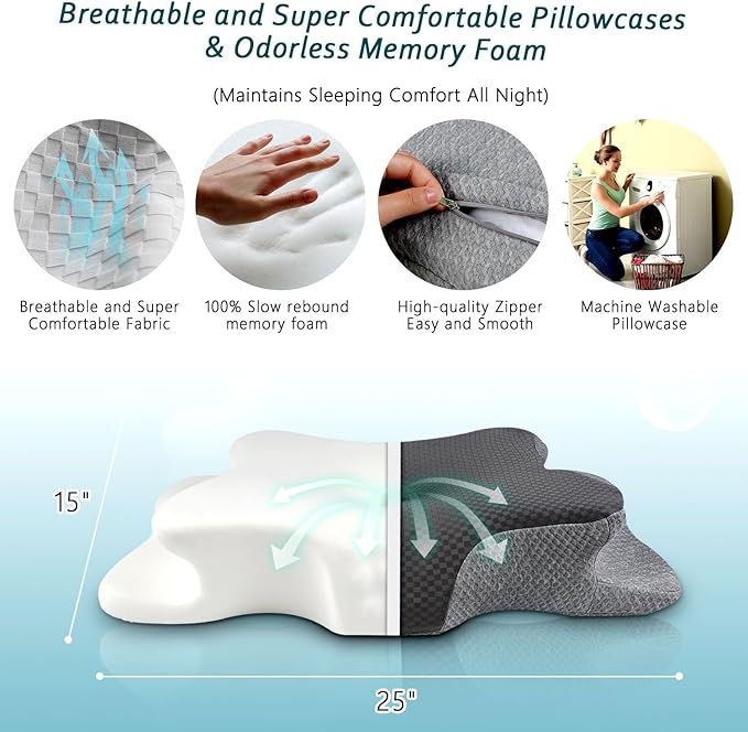 Cervical Neck Pillow for Pain Relief Sleeping, Contour Memory Foam Pillows, Ergonomic Side Sleeper Pillows for Adults, Orthopedic Neck Support Pillow for Back Stomach Sleepers-King Size
