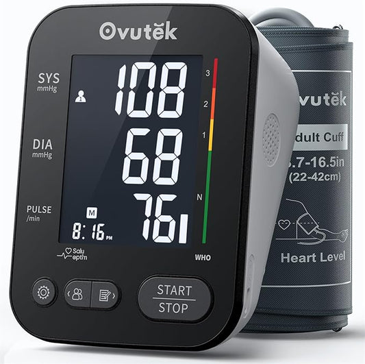 Ovutek Blood Pressure Monitors, Backlit Upper Arm BP Machine with Adjustable Large Cuff, Automatic Digital BP Monitor for Home Use(Black Backlight)