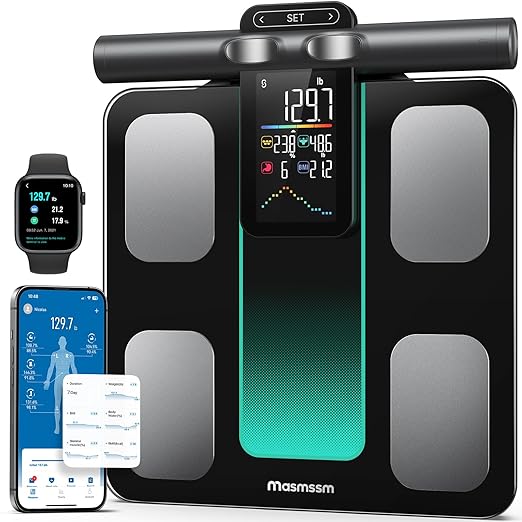 Scale for Body Weight 8 Electrodes Dual Frequency BIA Measurement Digital Bathroom Scale with Handle VA Display 28 Body Metrics Compatible with iOS & Android