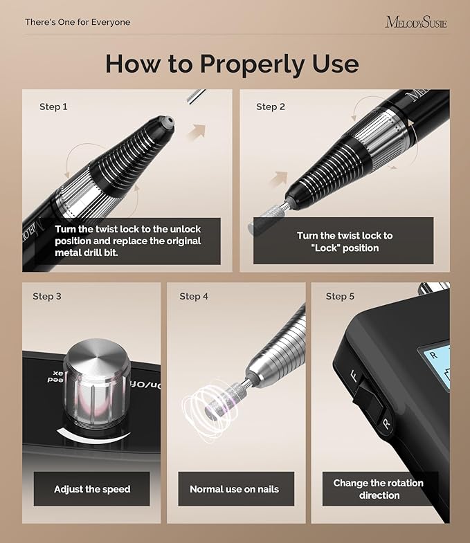 MelodySusie Professional Rechargeable 30000 RPM Nail Drill,SC320H Portable Electric E File Scamander, Acrylic Gel Grinder Tools with 6 Bits and Sanding Bands for Manicure Pedicure Carve Polish(Black)