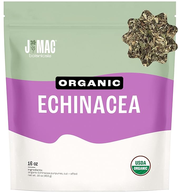 J Mac Botanicals, Organic Echinacea Herb & Sifted, Echinacea Purpurea, Organic Purple Cornflower tea