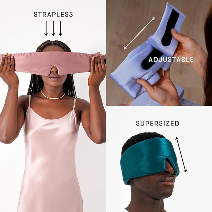 DROWSY Silk Sleep Mask - Face-Hugging, Padded Cocoon for Luxury Sleep in Total Darkness - 100% Pure Mulberry Silk (Moonlight Shadow)
