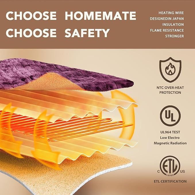 Homemate Electric Heated Blanket Twin Size - 62"x84" Heating Blanket Twin Size 1/2/4/6/8 Hours Auto-Off 10 Heat Level Over-Heat Protection Luxury Faux Fur Sherpa ETL Certification