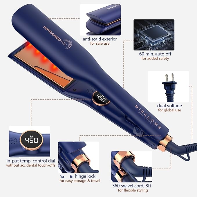 Titanium Flat Iron Hair Straightener | MIRACOMB Professional Straightening Iron Styler with Infrared Light for Straight and Smooth Styles|1.75" Premium 2 in 1 Styling Tool with Digital Heat Settings