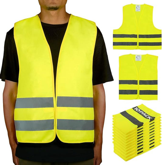 10 Pack Yellow Safety Vests, Bulk High Visibility Vest for Men / Woman(S-2XL), Adult Reflective Running Vest, Wholesale Work Vests For Construction,Running, Security,Cycling,Warehousing,Municipal