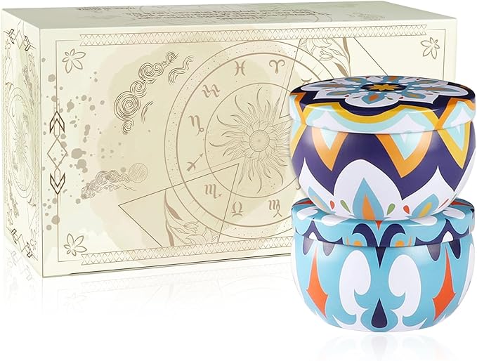 2 Pack 2.2-Ounce Scented Jar Candles - Victoria Style - Perfect for Travel, Yoga, Bathing- Vibrant Colorful Iron Can Jars Candles(Lavende& Peppermint)