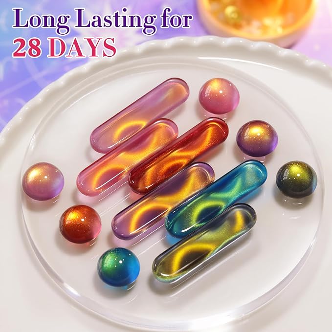 Double Rhythm Cat Eye Gel Nail Polish Set of 6 Same Color Same Bottle 0.5 Oz Shimmer Glitter with Magnet Holographic Reflective Magnetic UV Nail Polish Kit at Home (Golden Autumn Brown-T6-57)