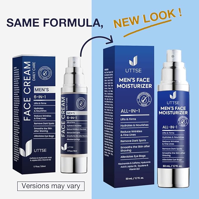 6-in-1 Mens Face Moisturizer: Face Cream for Men - Reduce the Look of Eye Bags, Dark Circles, and Puffiness - Skin Care for Men - 1.7 fl oz - Made in Korea