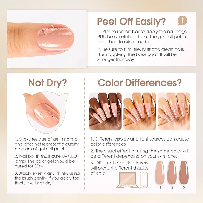 ROSALIND Nude Brown Gel Nail Polish Set, 12 Colors White Nude Brown Gel Polish Soak Off Classic Gel Polish Set for Nail Art Gift