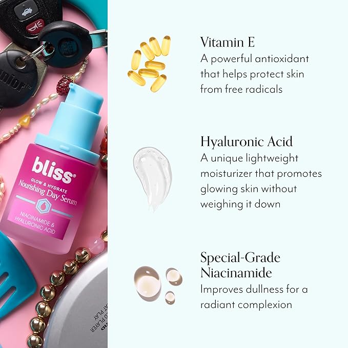 Bliss Glow & Hydrate Serum - Niacinamide + Hyaluronic Acid Serum - 1 Fl Oz - Improves Dullness, Hydrates, Replenishes & Defends Skin - Lightweight Hydration - Clean - Vegan & Cruelty Free