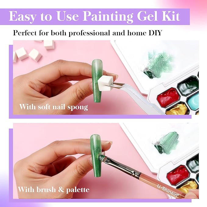 Gradient Painting Gel, 24 Bright Glitter Gold&Silver Black&White Pearlescent Colors Ombre Gel Nail Polish for Light Pigment Pat Nail Gel Kit French Manicure No-wipe DIY Nail Art Soak of UV A