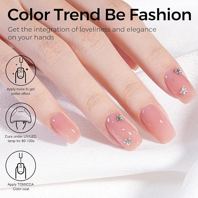 TOMICCA Gel Nail Polish - Jelly Light Pink, Quick Dry, Soak Off U V Jelly Nail Art Neutral Manicure