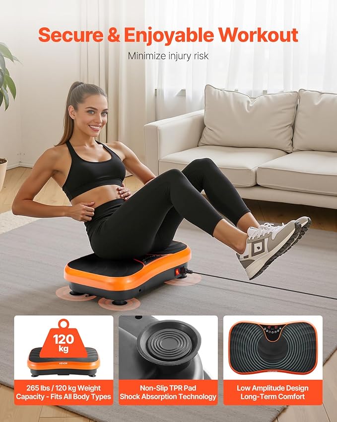 VEVOR Vibration Plate Exercise Machine, Whole Body Shaker for Lymphatic Drainage and Weight Loss, Home Workout Gym Fitness Equipment with 2 Resistance Bands, Vibrating Platform for Women Men