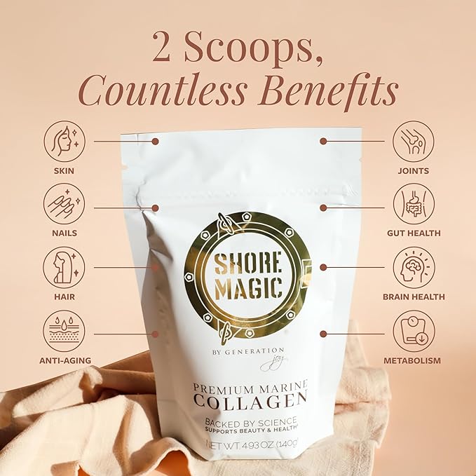 Premium Marine Collagen Powder – Hydrolyzed Type I, II, III & IV Peptides from Wild Fish for Skin, Hair, Nails & Joints, 14 Servings